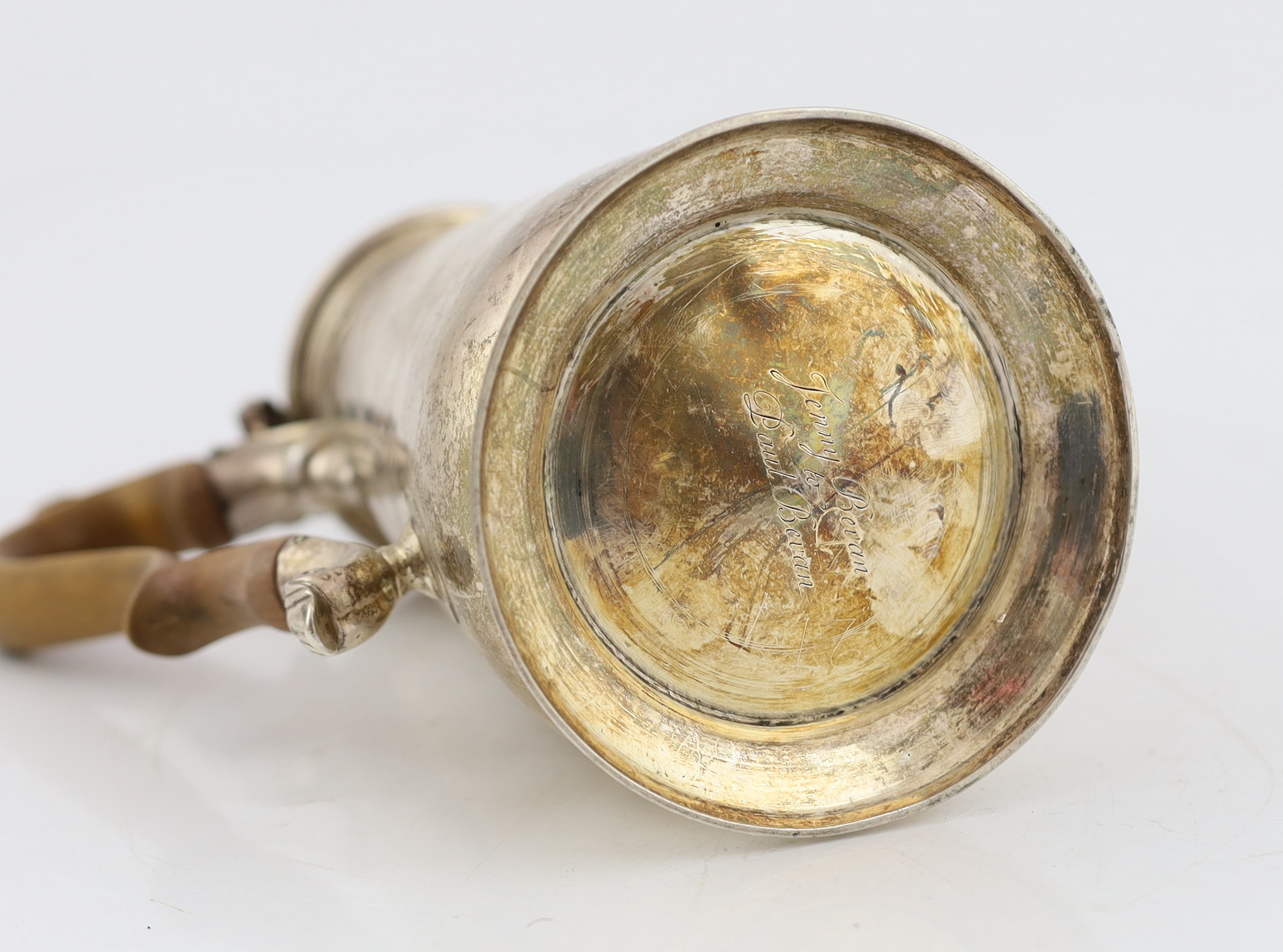 A George II silver coffee pot and hinged cover with turned finial, William Williams I